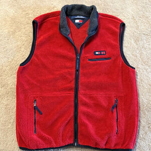 Vintage Tommy Hilfiger Vest Mens XL Deep Pile Fleece 90s Zip Pockets EUC